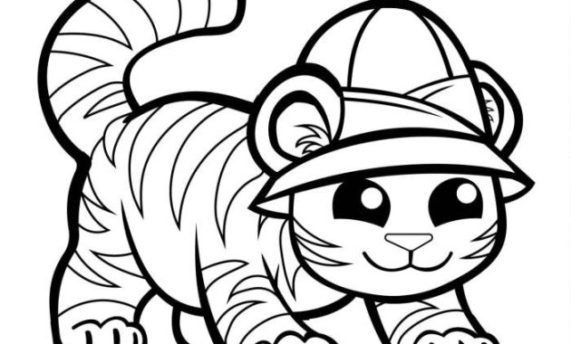 Easy Coloring Pages of Cute Animals Tiger