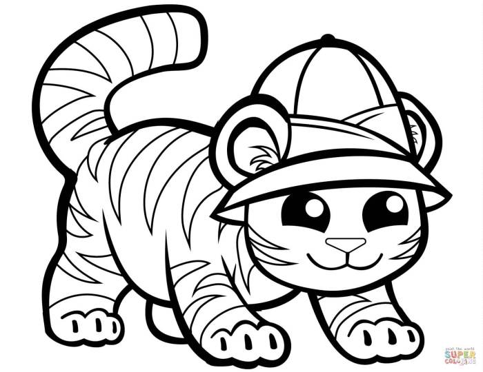 Easy coloring pages of cute animals tiger