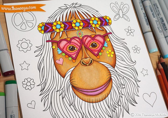 Hippie animal coloring book