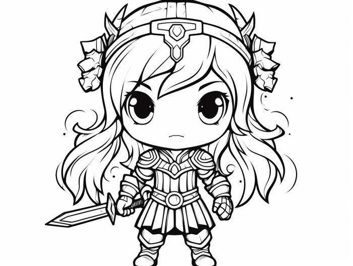 Female warrior anime coloring pages