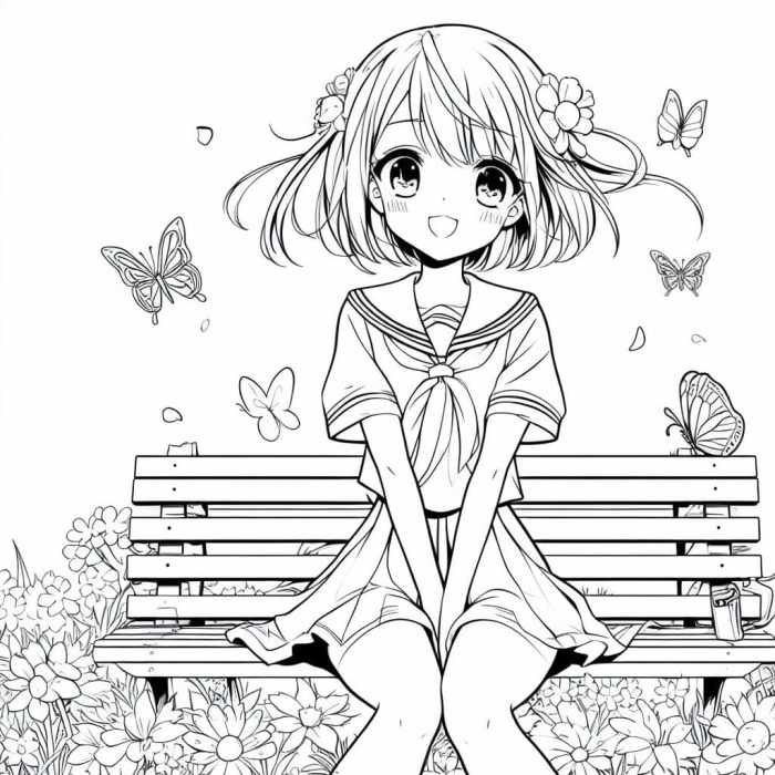 Cute anime coloring sheet