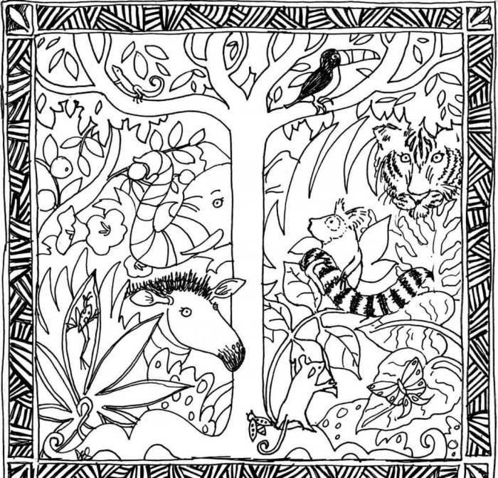 Jungle animals coloring sheet printable