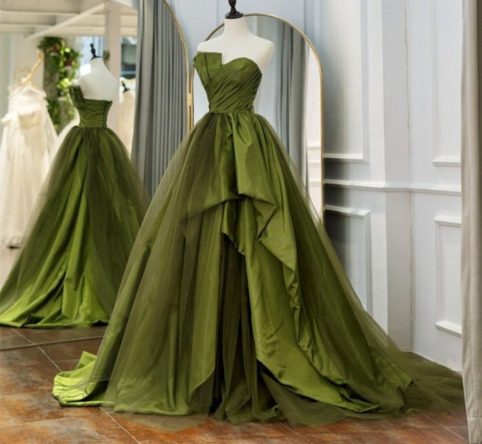 Wedding dresses with green accents