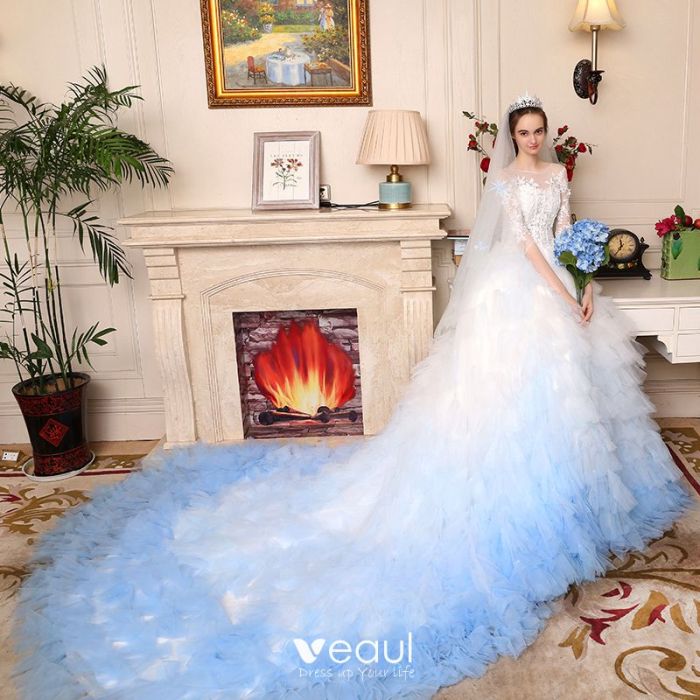 Wedding blue sky dresses dress color gowns boat shipping bride summer lace colour vestidos frocks novia