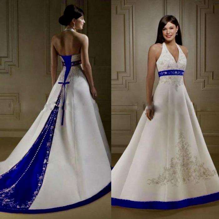 Wedding dresses with blue color accents